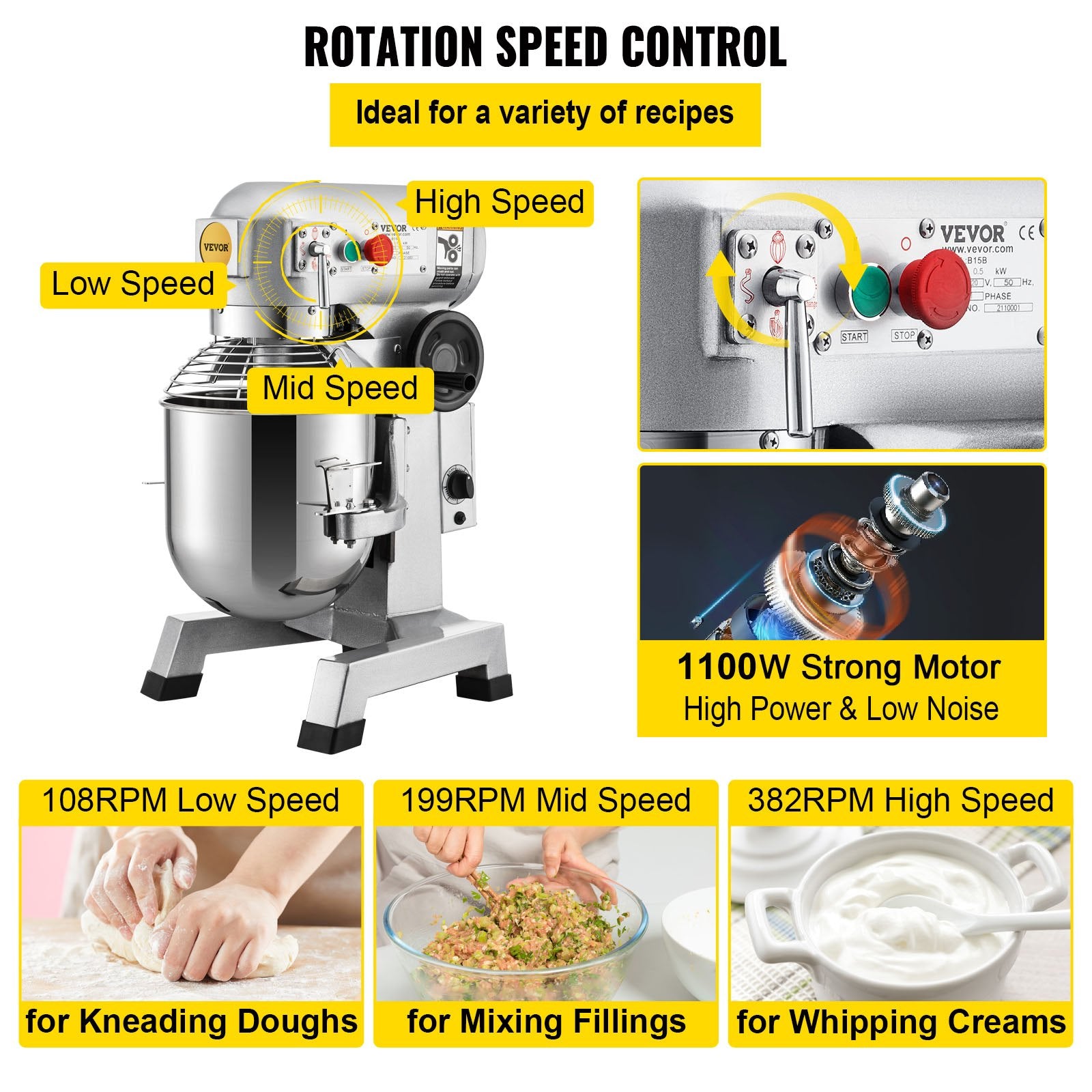 Commercial Food Mixer 30Qt, Food Mixer Commercial with Timing Function, 1100W Stainless Steel Bowl Heavy Duty V952-DDSYJ30QT220VQJUUV3