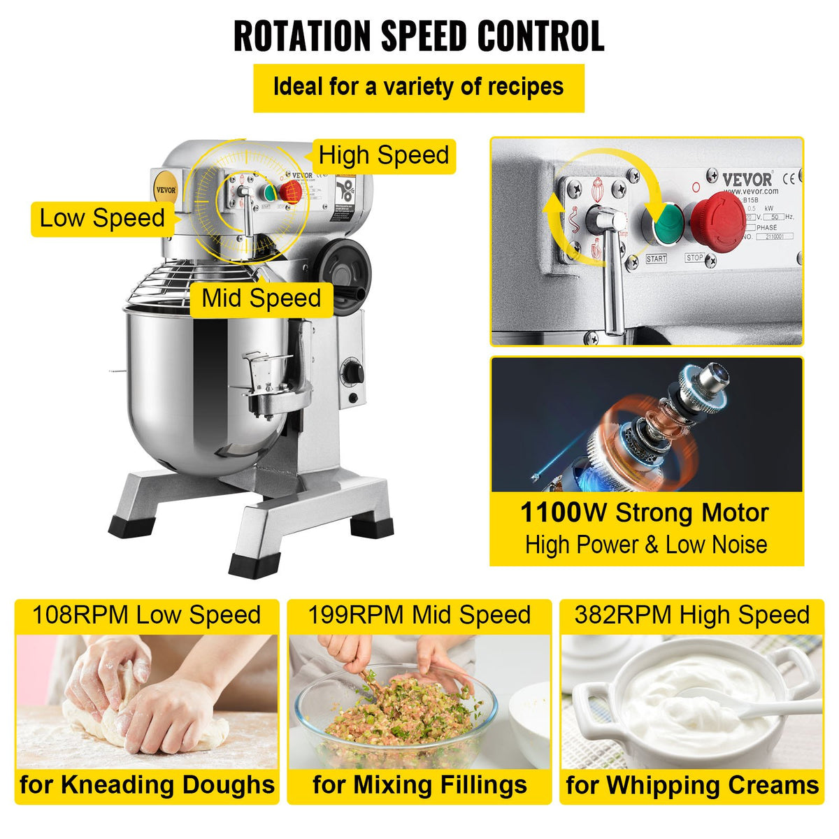 Commercial Food Mixer 30Qt, Food Mixer Commercial with Timing Function, 1100W Stainless Steel Bowl Heavy Duty V952-DDSYJ30QT220VQJUUV3