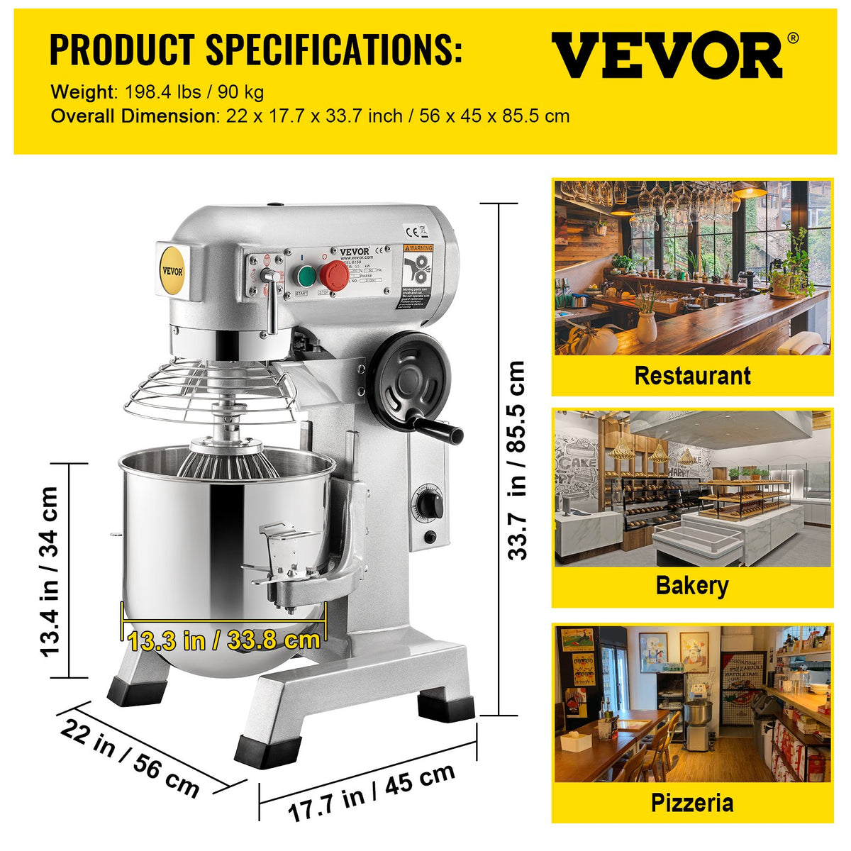 Commercial Food Mixer 30Qt, Food Mixer Commercial with Timing Function, 1100W Stainless Steel Bowl Heavy Duty V952-DDSYJ30QT220VQJUUV3