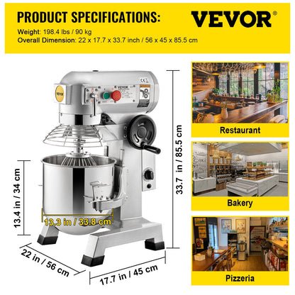 Commercial Food Mixer 30Qt, Food Mixer Commercial with Timing Function, 1100W Stainless Steel Bowl Heavy Duty V952-DDSYJ30QT220VQJUUV3