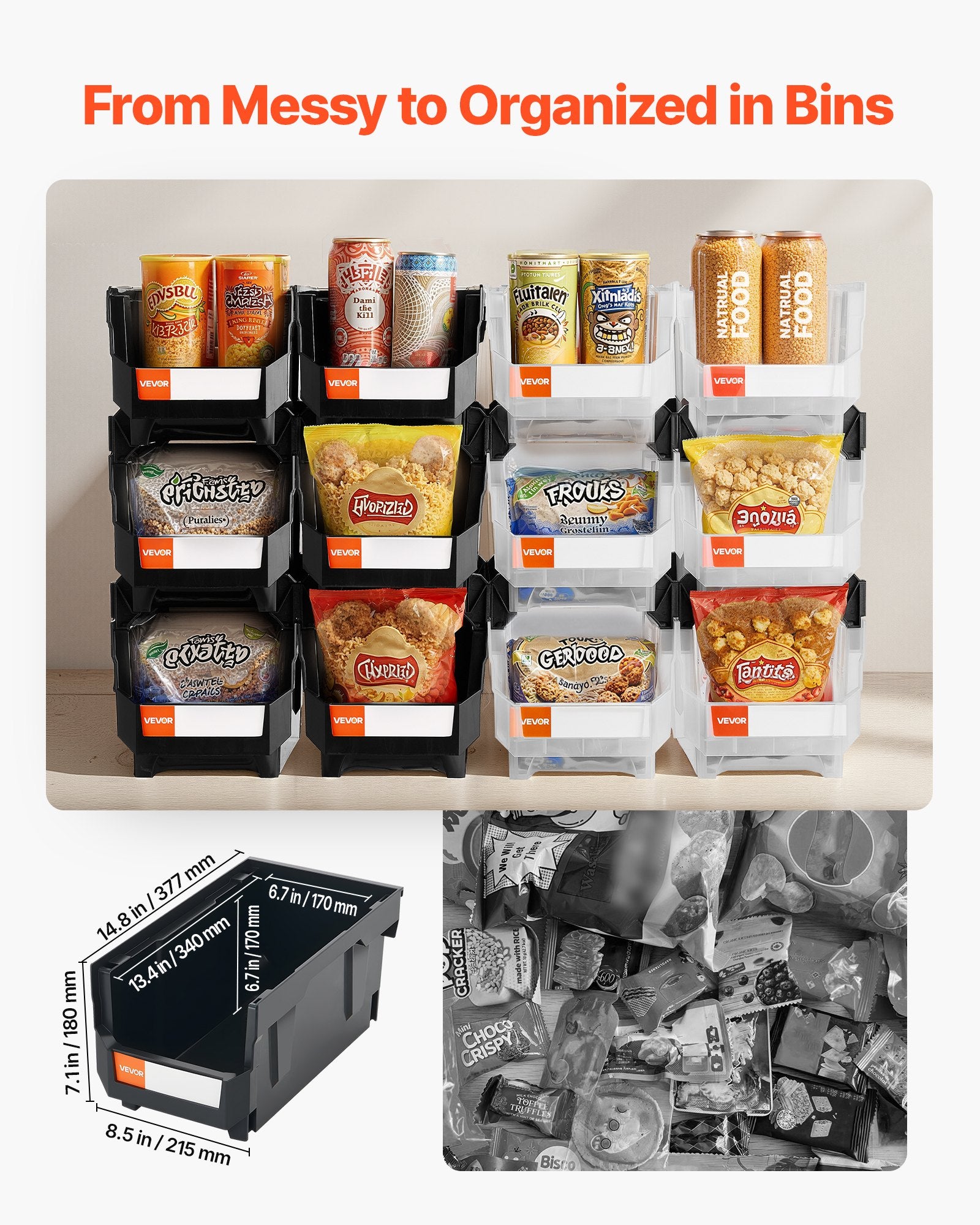 Plastic Stackable Storage Bins, 37.7 x 21.5 x 18 cm (12 Pack), Plastic Containers for Organizing & Storage V952-DDWLX12GZ14L7T773001V0
