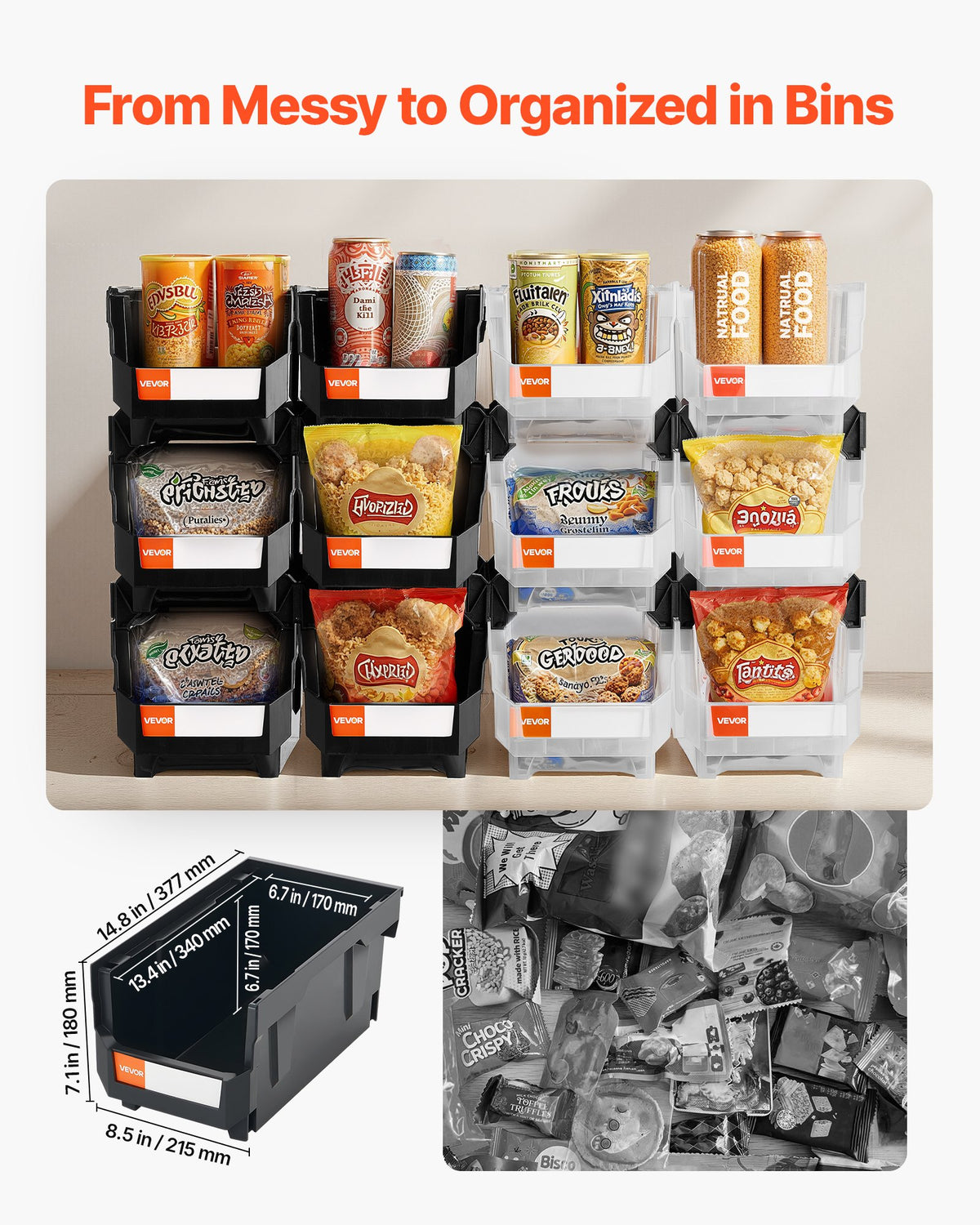 Plastic Stackable Storage Bins, 37.7 x 21.5 x 18 cm (12 Pack), Plastic Containers for Organizing & Storage V952-DDWLX12GZ14L7T773001V0
