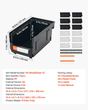Plastic Stackable Storage Bins, 37.7 x 21.5 x 18 cm (12 Pack), Plastic Containers for Organizing & Storage V952-DDWLX12GZ14L7T773001V0