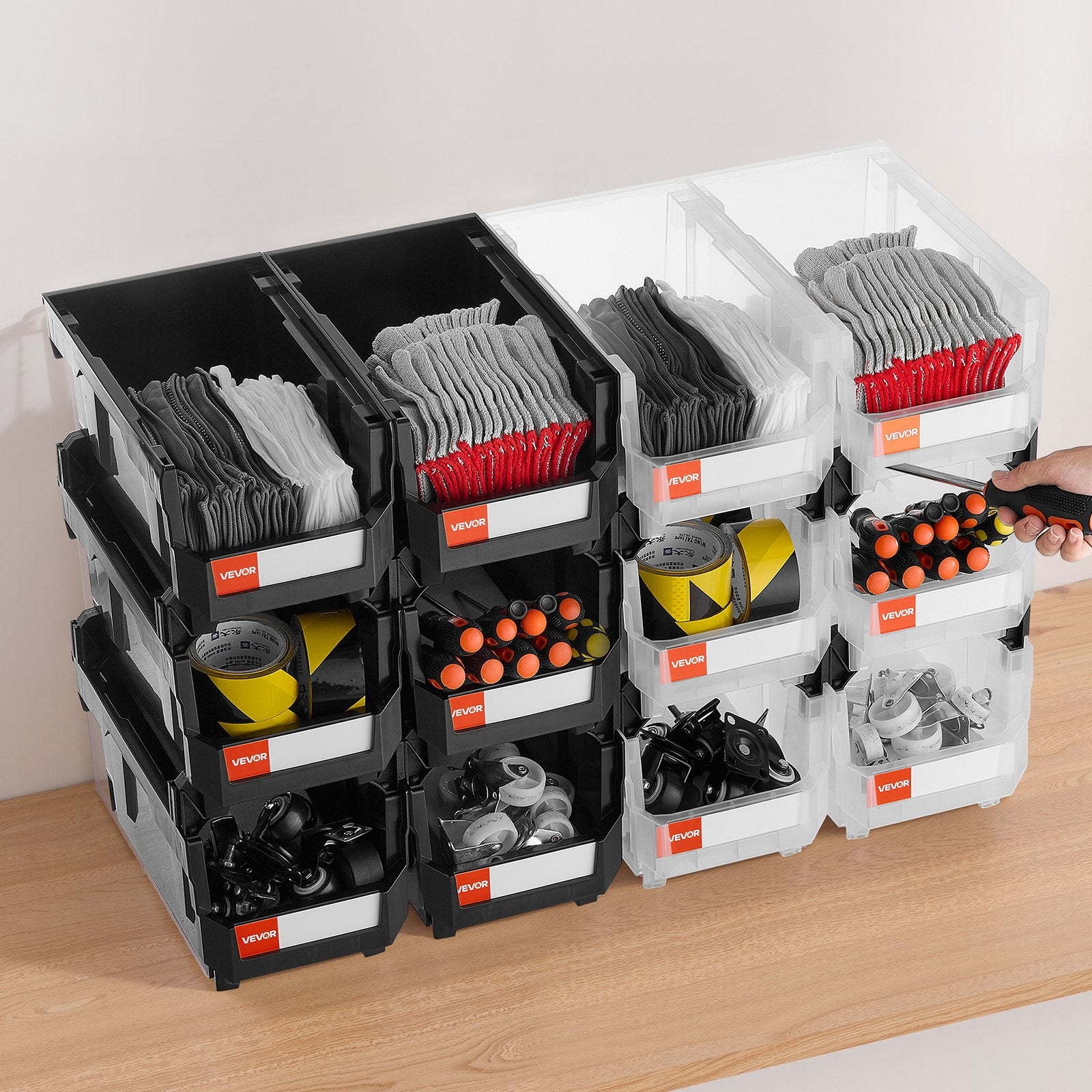 Plastic Stackable Storage Bins, 37.7 x 21.5 x 18 cm (12 Pack), Plastic Containers for Organizing & Storage V952-DDWLX12GZ14L7T773001V0