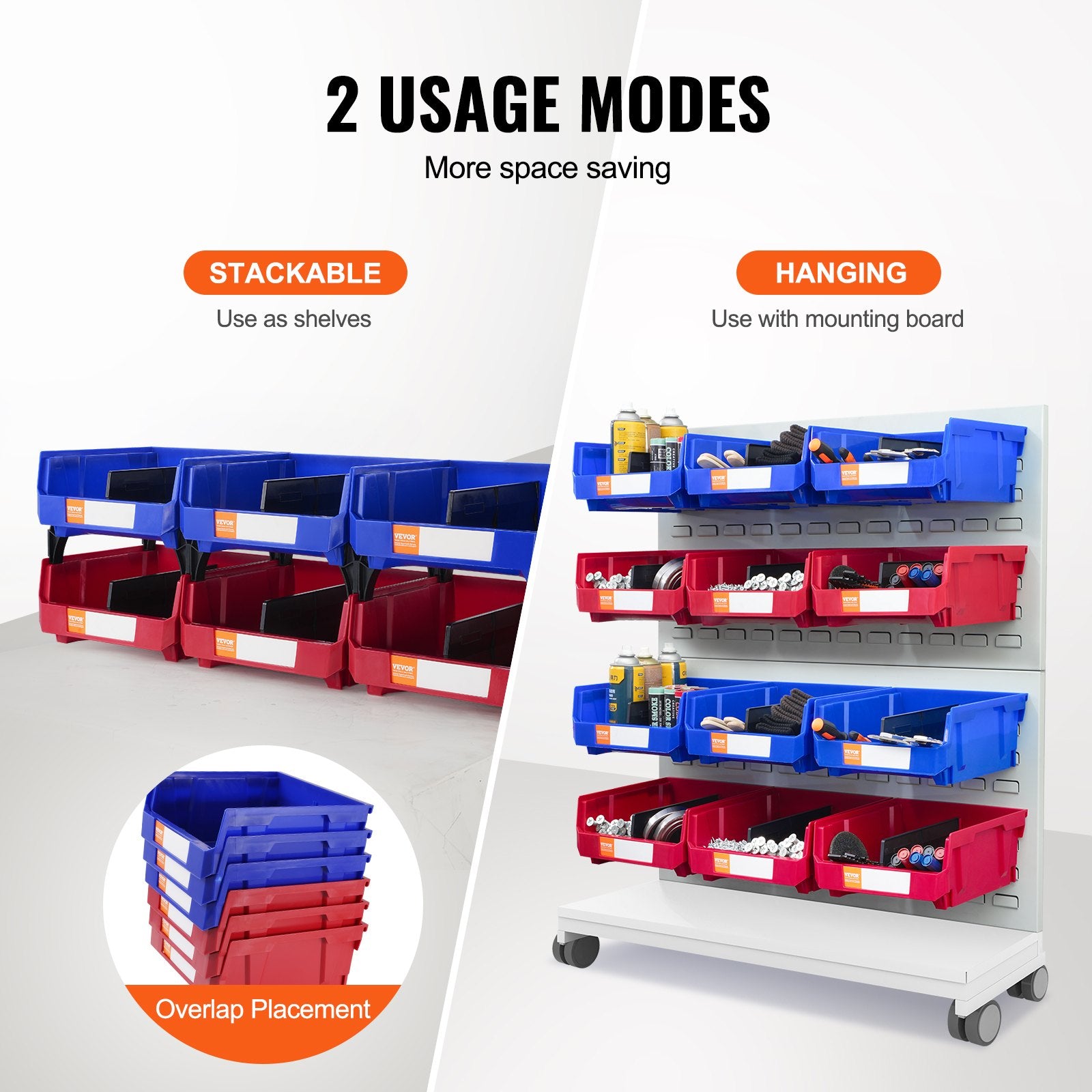 Plastic Storage Bin, (276 mm x 279 mm x 128 mm), Hanging Stackable Storage Organizer Bin, Blue/Red, 6-Pack, V952-DDWLX6G00000096OEV0