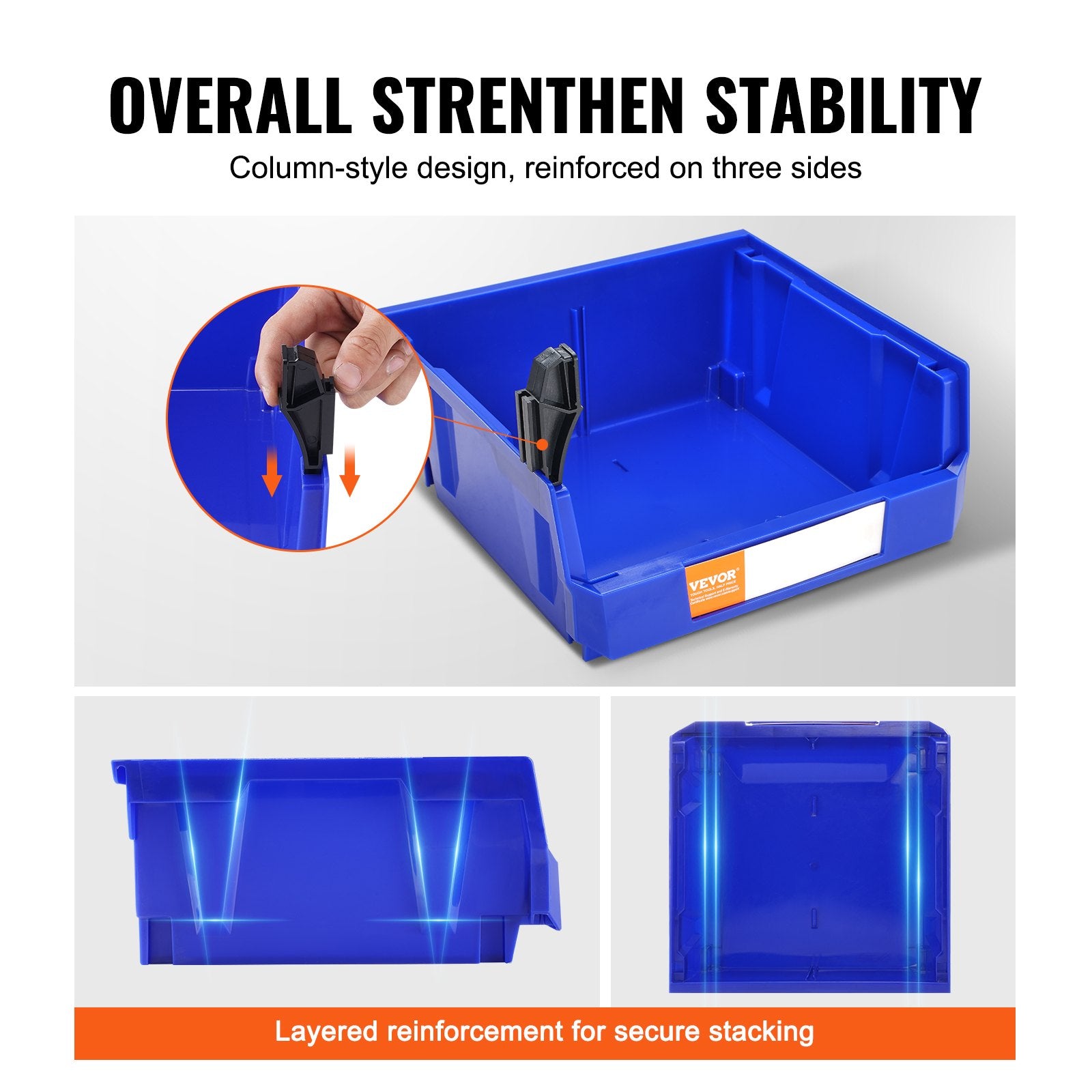 Plastic Storage Bin, (276 mm x 279 mm x 128 mm), Hanging Stackable Storage Organizer Bin, Blue/Red, 6-Pack, V952-DDWLX6G00000096OEV0