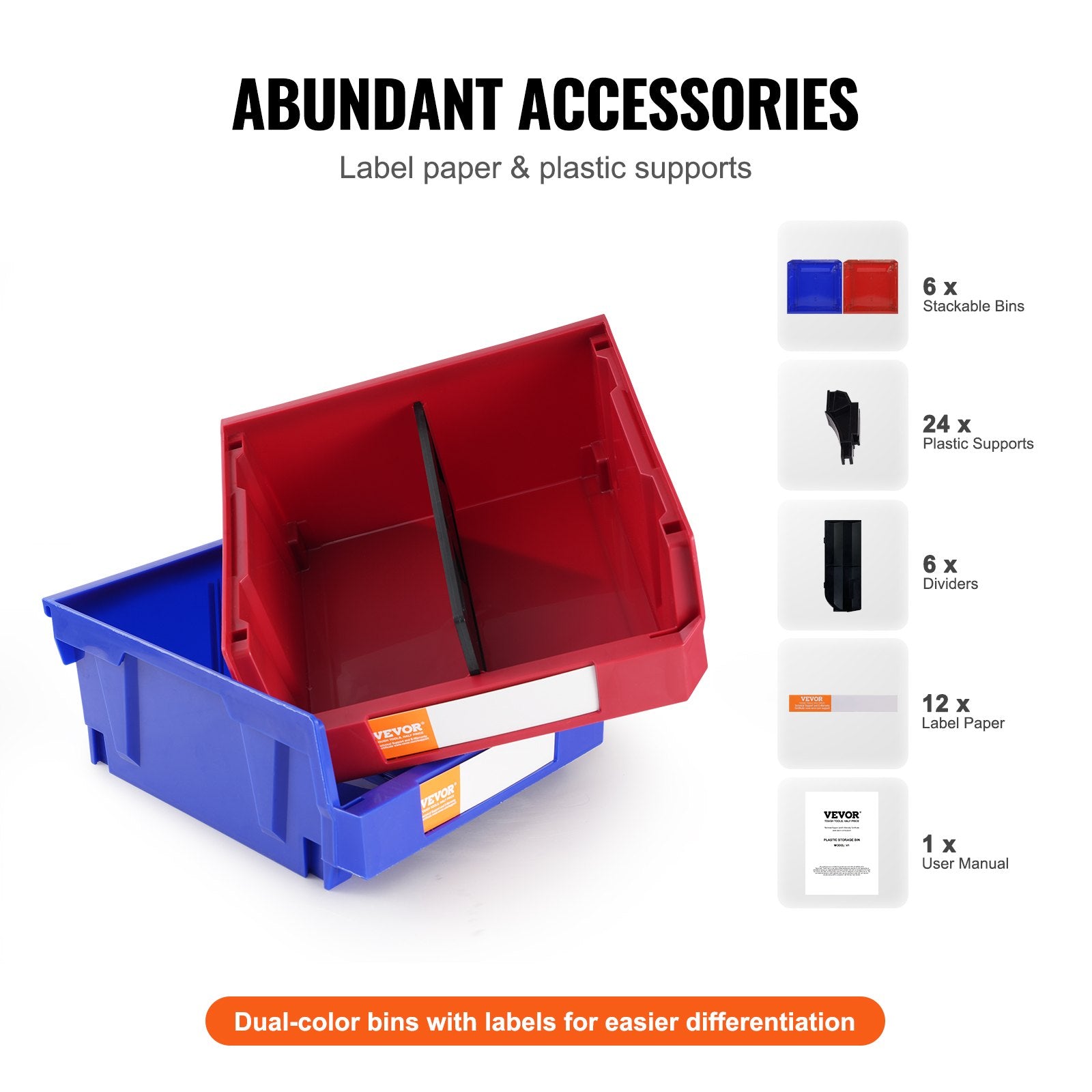 Plastic Storage Bin, (276 mm x 279 mm x 128 mm), Hanging Stackable Storage Organizer Bin, Blue/Red, 6-Pack, V952-DDWLX6G00000096OEV0