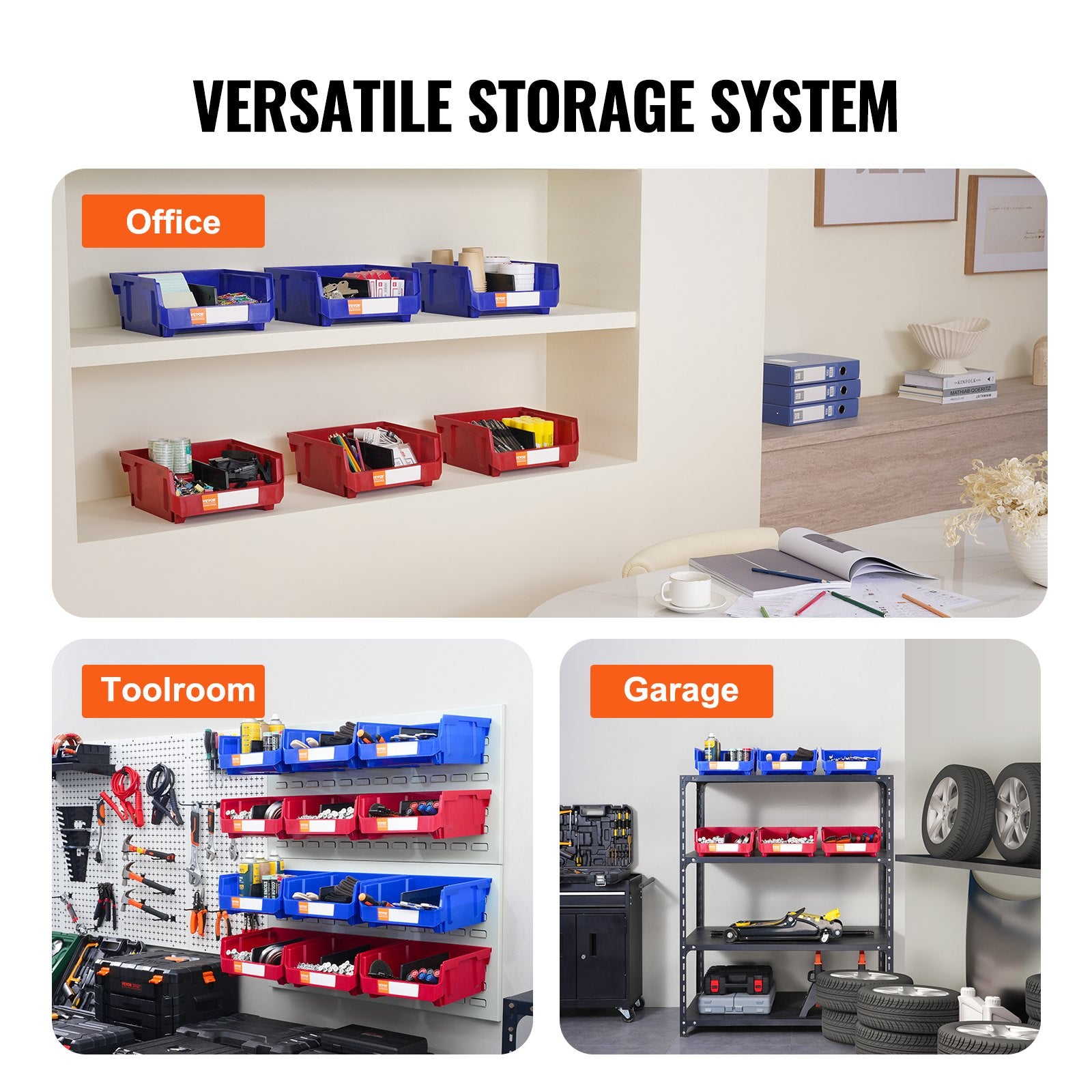 Plastic Storage Bin, (276 mm x 279 mm x 128 mm), Hanging Stackable Storage Organizer Bin, Blue/Red, 6-Pack, V952-DDWLX6G00000096OEV0