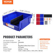 Plastic Storage Bin, (276 mm x 279 mm x 128 mm), Hanging Stackable Storage Organizer Bin, Blue/Red, 6-Pack, V952-DDWLX6G00000096OEV0
