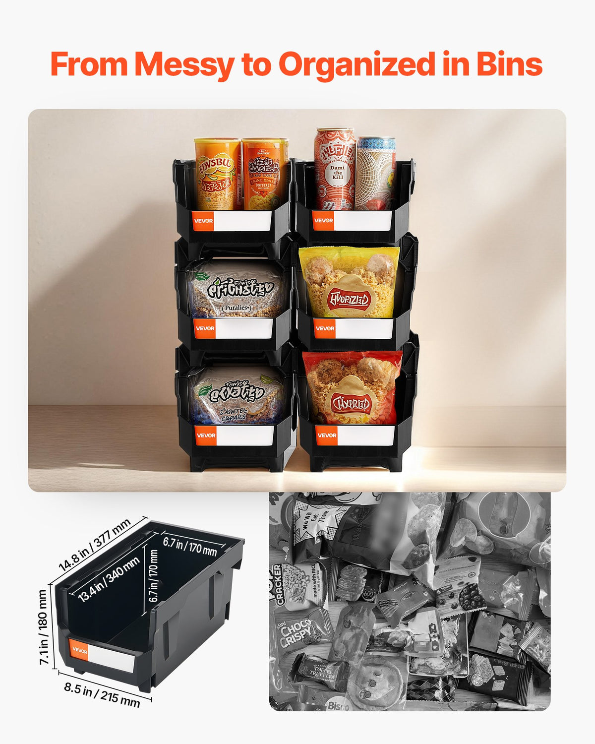 Plastic Stackable Storage Bins, 37.7 x 21.5 x 18 cm (6 Pack), Plastic Containers for Organizing and Storage V952-DDWLX6GZ14LHKWMV2001V0