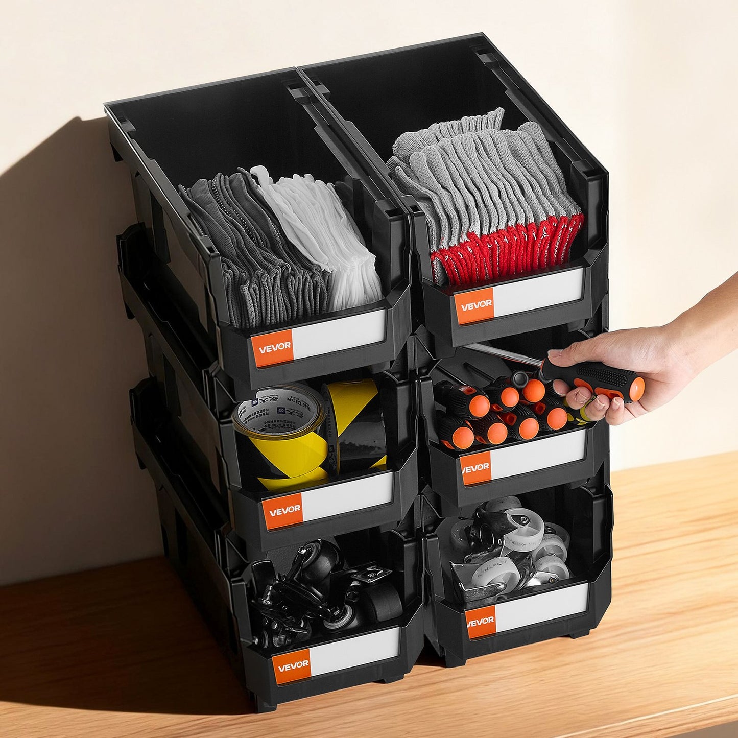 Plastic Stackable Storage Bins, 37.7 x 21.5 x 18 cm (6 Pack), Plastic Containers for Organizing and Storage V952-DDWLX6GZ14LHKWMV2001V0