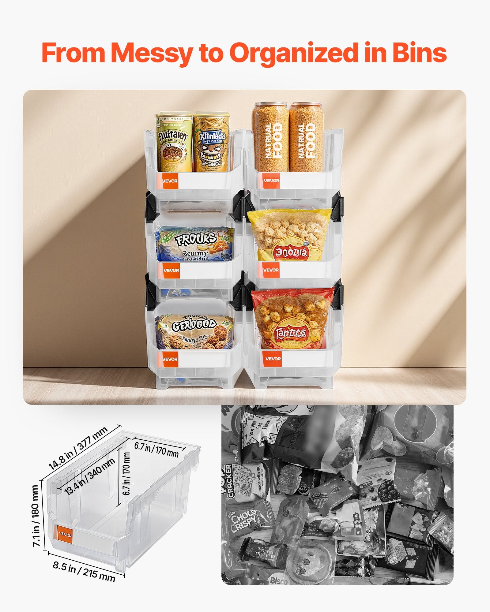 Plastic Stackable Storage Bins, 37.7 x 21.5 x 18 cm (6 Pack), Plastic Containers for Organizing & Storage V952-DDWLX6GZ14LTCARKA001V0
