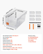 Plastic Stackable Storage Bins, 37.7 x 21.5 x 18 cm (6 Pack), Plastic Containers for Organizing & Storage V952-DDWLX6GZ14LTCARKA001V0