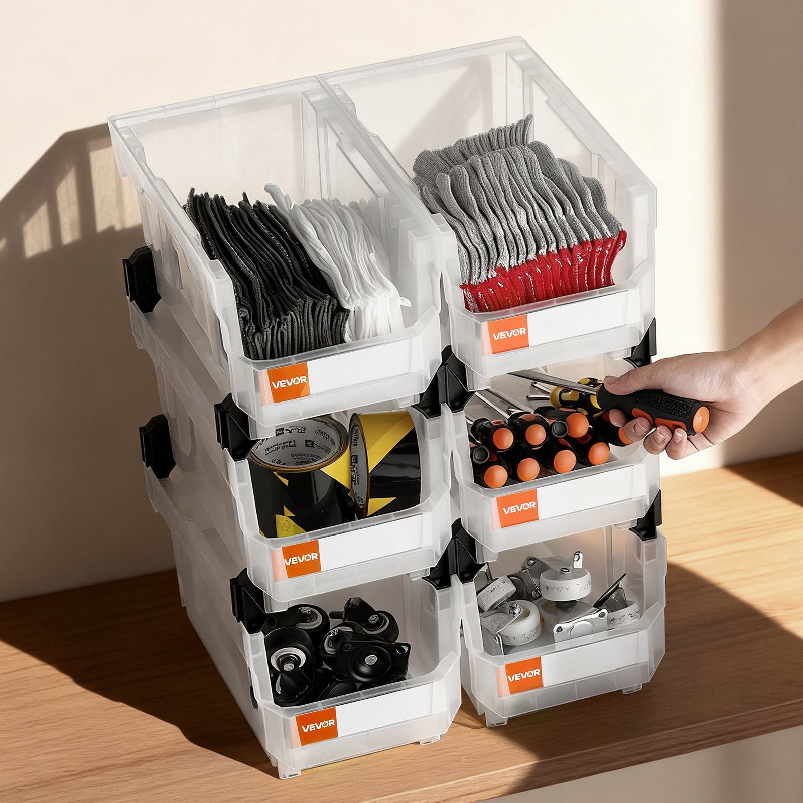 Plastic Stackable Storage Bins, 37.7 x 21.5 x 18 cm (6 Pack), Plastic Containers for Organizing & Storage V952-DDWLX6GZ14LTCARKA001V0