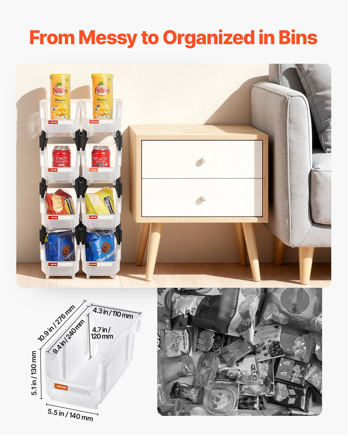 Plastic Stackable Storage Bins, 27.6 x 14 x 13 cm (8 Pack), Plastic Containers for Organizing & Storage Bins V952-DDWLX8GZ5LTMCQQ5O001V0