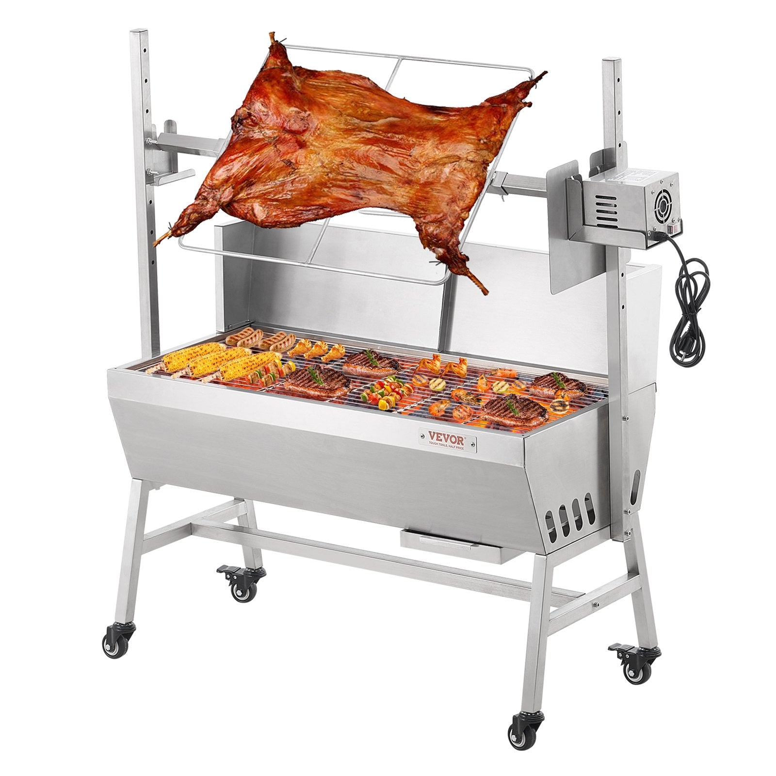Rotisserie Grill with Windscreen, BBQ Whole Pig Lamb Goat Charcoal Spit Grill, 35 Inch 90 Lbs Capacity, V952-DDXZKJ35YCDBV3Y2GV3