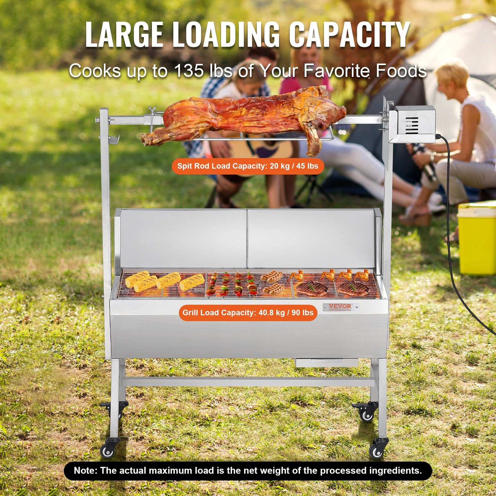 Rotisserie Grill with Windscreen, BBQ Whole Pig Lamb Goat Charcoal Spit Grill, 35 Inch 90 Lbs Capacity, V952-DDXZKJ35YCDBV3Y2GV3