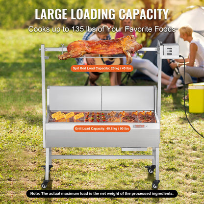 Rotisserie Grill with Windscreen, BBQ Whole Pig Lamb Goat Charcoal Spit Grill, 35 Inch 90 Lbs Capacity, V952-DDXZKJ35YCDBV3Y2GV3