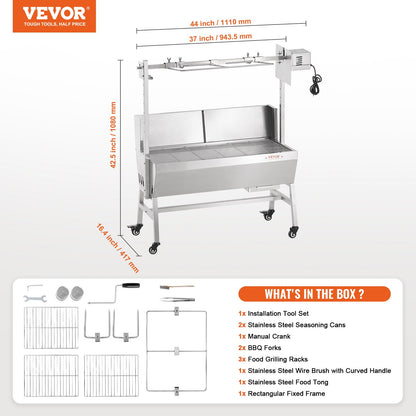 Rotisserie Grill with Windscreen, BBQ Whole Pig Lamb Goat Charcoal Spit Grill, 35 Inch 90 Lbs Capacity, V952-DDXZKJ35YCDBV3Y2GV3