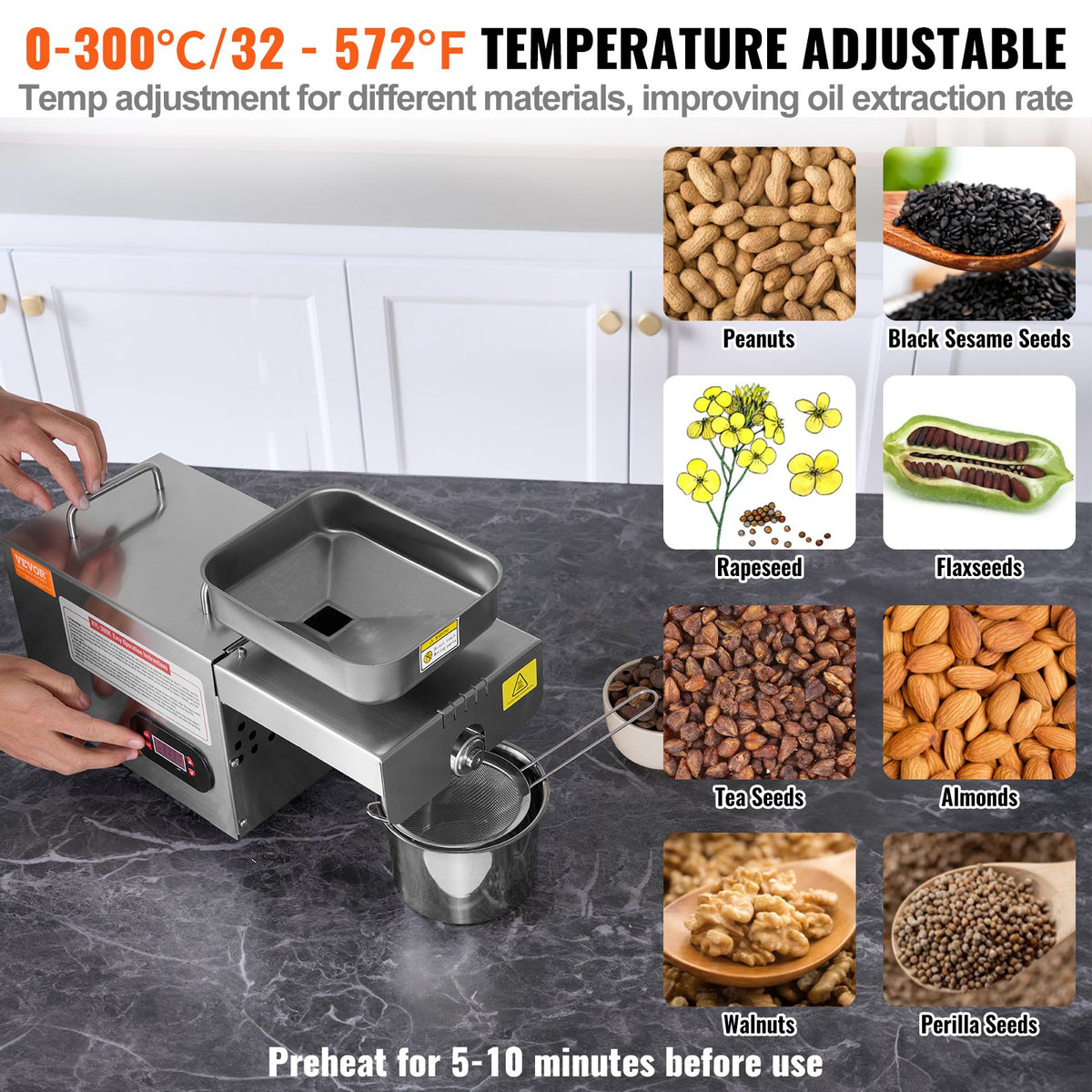 Electric Oil Press Machine, 850W Stainless Steel Oil Extractor Machine, Adjustable Temperature, Hot Press Oil V952-DDZYJ850W15KNVY87V3