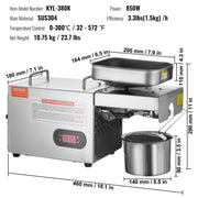 Electric Oil Press Machine, 850W Stainless Steel Oil Extractor Machine, Adjustable Temperature, Hot Press Oil V952-DDZYJ850W15KNVY87V3