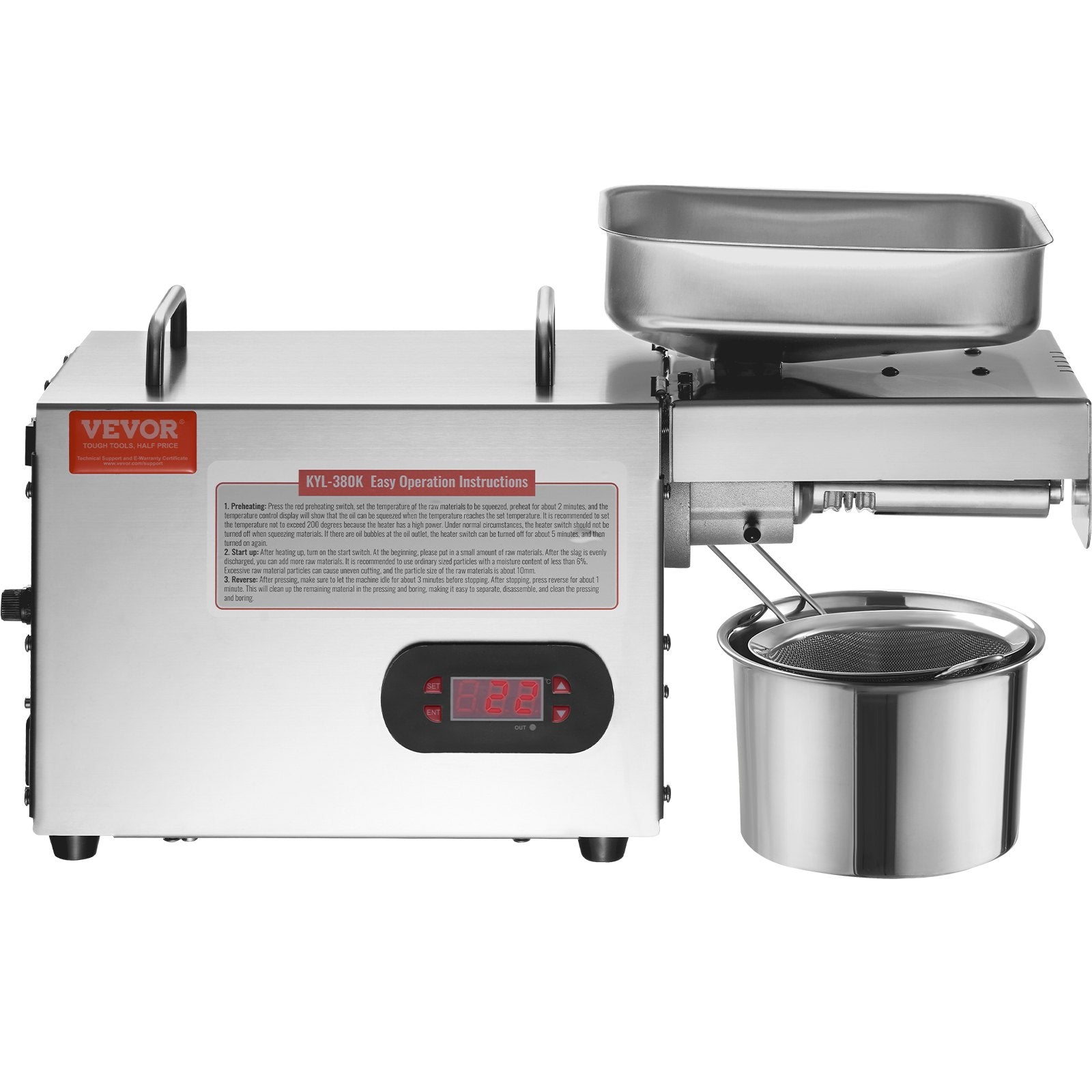 Electric Oil Press Machine, 850W Stainless Steel Oil Extractor Machine, Adjustable Temperature, Hot Press Oil V952-DDZYJ850W15KNVY87V3