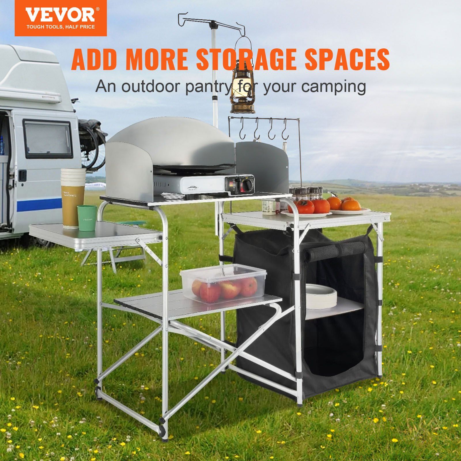 Camping Kitchen Table, Folding Outdoor Cooking Table with Storage Carrying Bag, Aluminum Cook Station 1 V952-DFBKYDCFHSBDGFR79V0