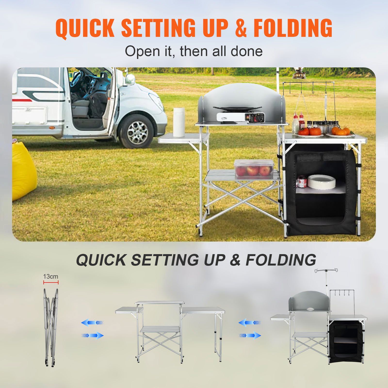 Camping Kitchen Table, Folding Outdoor Cooking Table with Storage Carrying Bag, Aluminum Cook Station 1 V952-DFBKYDCFHSBDGFR79V0
