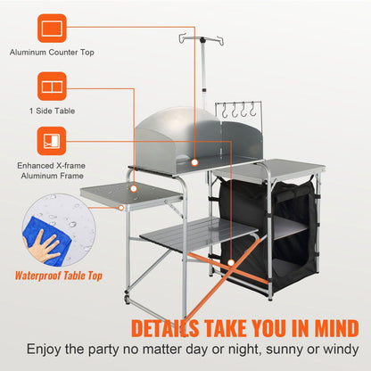 Camping Kitchen Table, Folding Outdoor Cooking Table with Storage Carrying Bag, Aluminum Cook Station 1 V952-DFBKYDCFHSBDGFR79V0