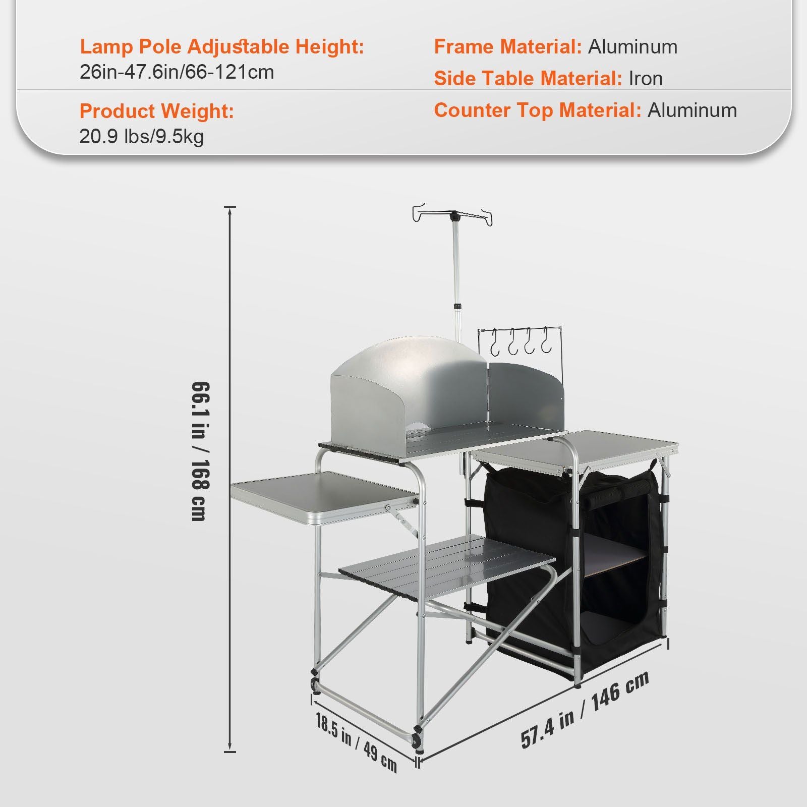 Camping Kitchen Table, Folding Outdoor Cooking Table with Storage Carrying Bag, Aluminum Cook Station 1 V952-DFBKYDCFHSBDGFR79V0