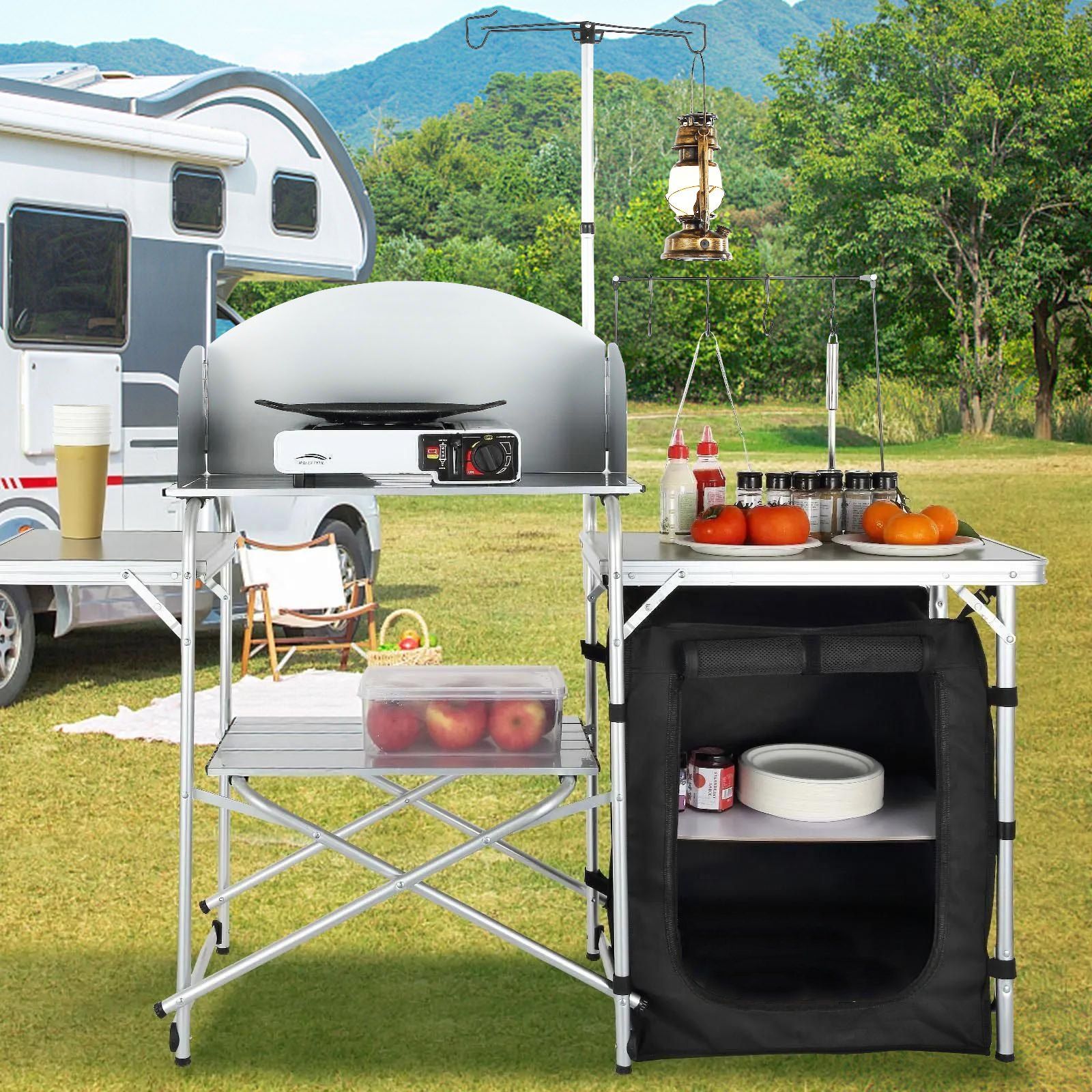 Camping Kitchen Table, Folding Outdoor Cooking Table with Storage Carrying Bag, Aluminum Cook Station 1 V952-DFBKYDCFHSBDGFR79V0