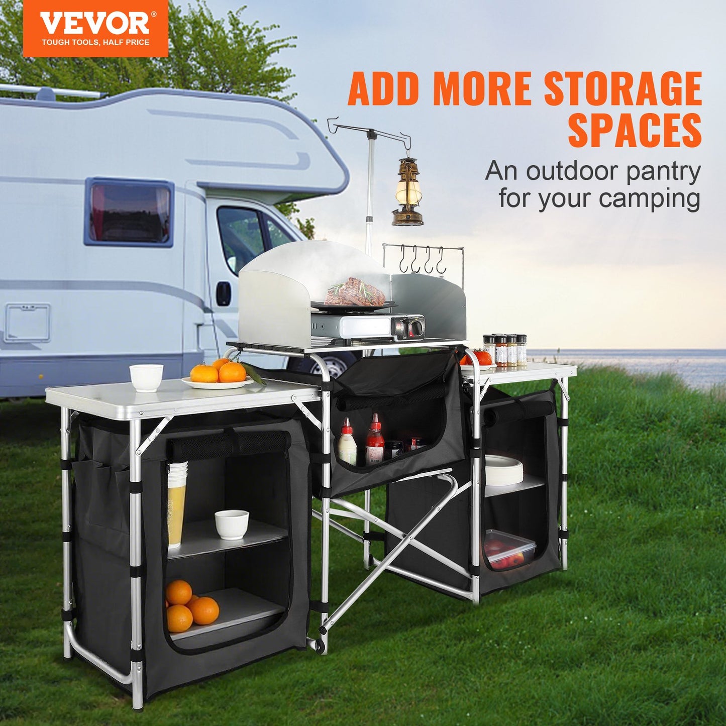 Camping Kitchen Table, Folding Outdoor Cooking Table with Storage Carrying Bag, Aluminum Cook Station 3 V952-DFBKYDCFHSHSBD243V0