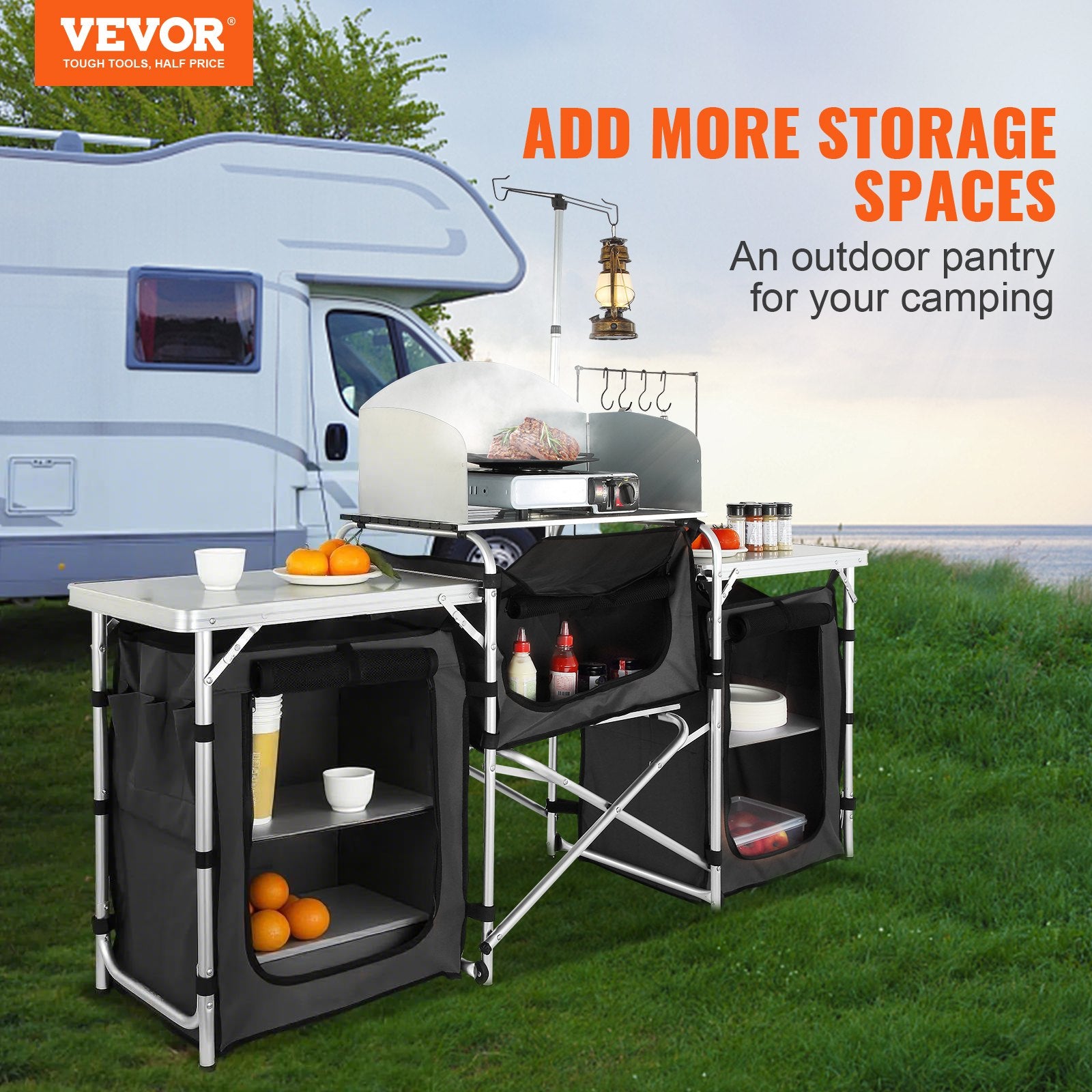 Camping Kitchen Table, Folding Outdoor Cooking Table with Storage Carrying Bag, Aluminum Cook Station 3 V952-DFBKYDCFHSHSBD243V0