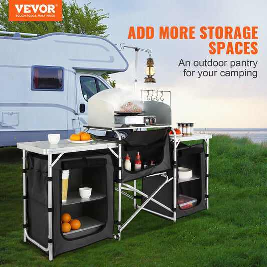 Camping Kitchen Table, Folding Outdoor Cooking Table with Storage Carrying Bag, Aluminum Cook Station 3 V952-DFBKYDCFHSHSBD243V0