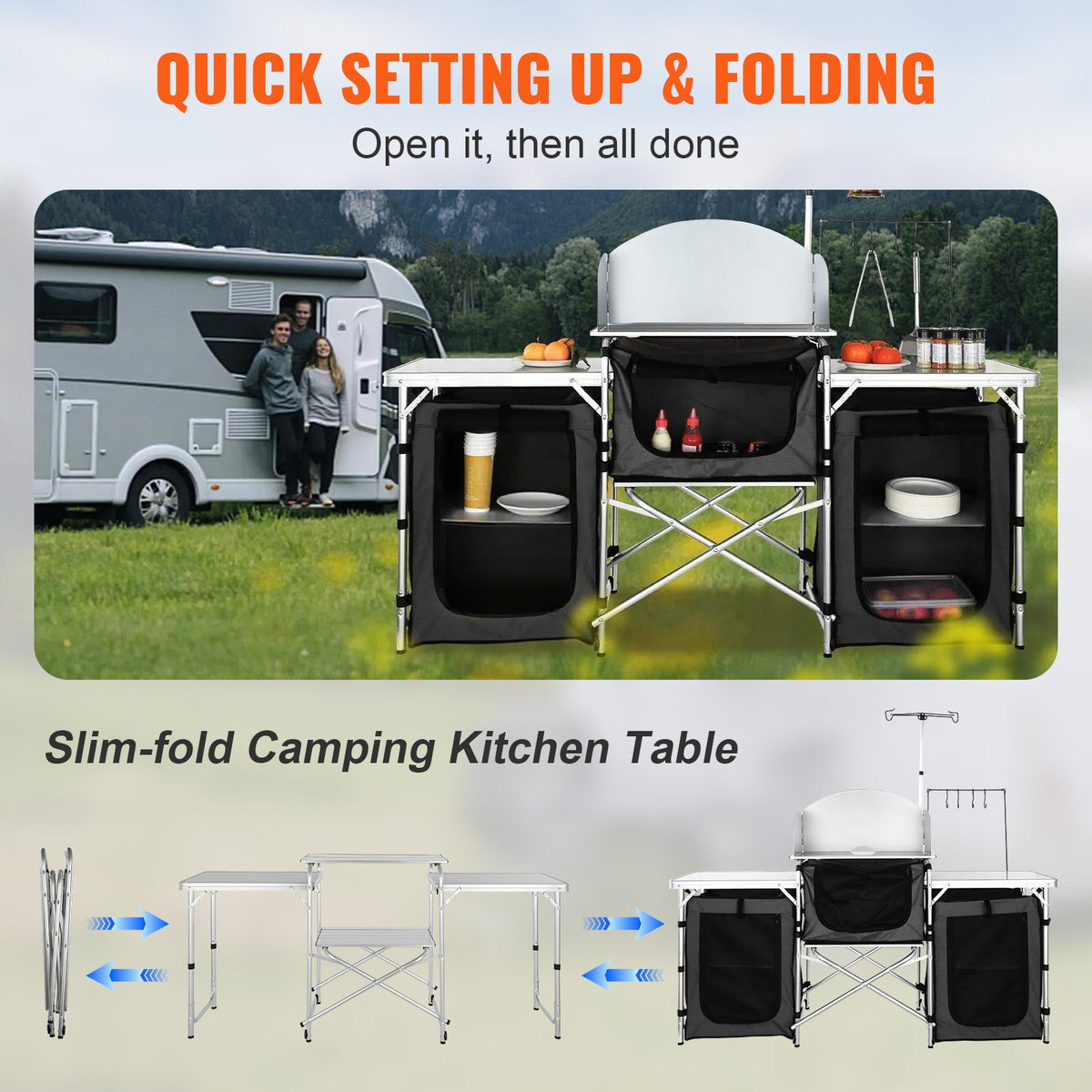 Camping Kitchen Table, Folding Outdoor Cooking Table with Storage Carrying Bag, Aluminum Cook Station 3 V952-DFBKYDCFHSHSBD243V0