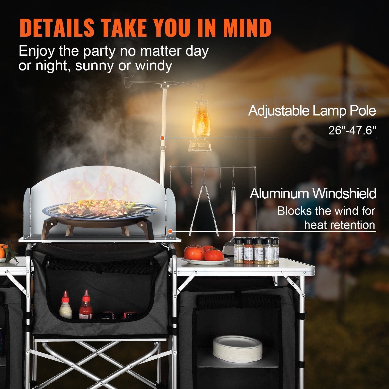 Camping Kitchen Table, Folding Outdoor Cooking Table with Storage Carrying Bag, Aluminum Cook Station 3 V952-DFBKYDCFHSHSBD243V0