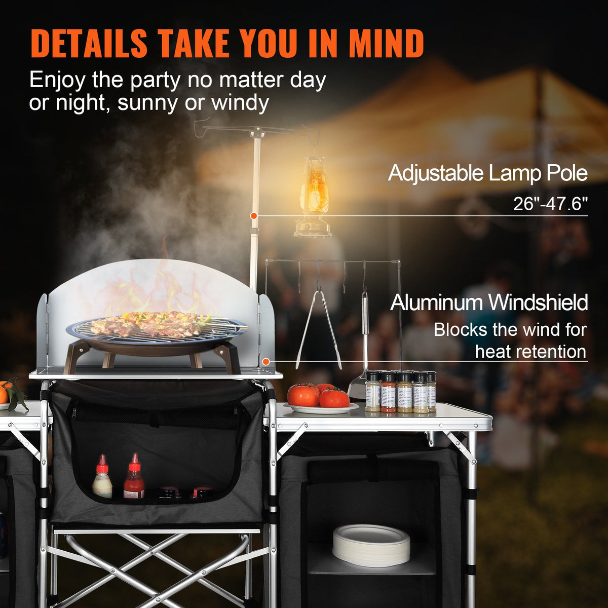 Camping Kitchen Table, Folding Outdoor Cooking Table with Storage Carrying Bag, Aluminum Cook Station 3 V952-DFBKYDCFHSHSBD243V0