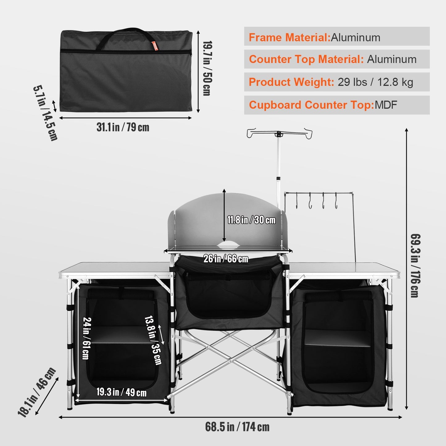 Camping Kitchen Table, Folding Outdoor Cooking Table with Storage Carrying Bag, Aluminum Cook Station 3 V952-DFBKYDCFHSHSBD243V0