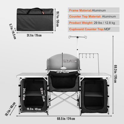 Camping Kitchen Table, Folding Outdoor Cooking Table with Storage Carrying Bag, Aluminum Cook Station 3 V952-DFBKYDCFHSHSBD243V0