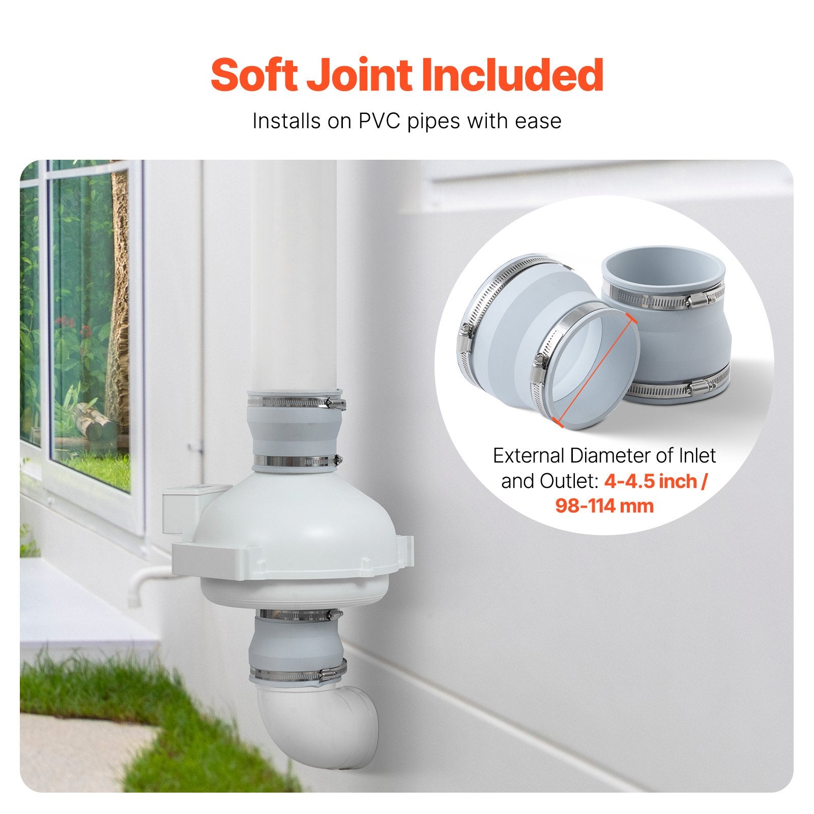 4" to 4.5" Radon Mitigation Fan System Quiet 260CFM Inline Duct Waterproof V952-DFSDJ4INCH26WNZBVV3