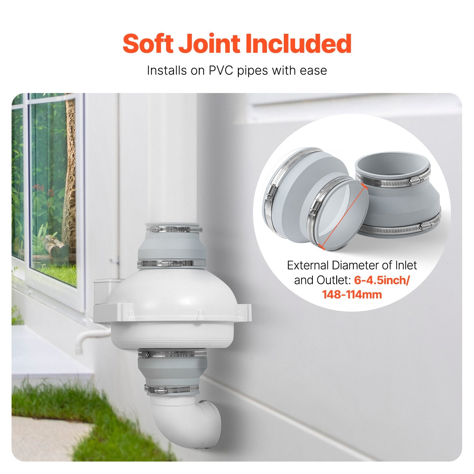 4" to 4.5" Radon Mitigation Fan System Quiet 380CFM Inline Duct Waterproof V952-DFSDJ6INCH3813O5AV3