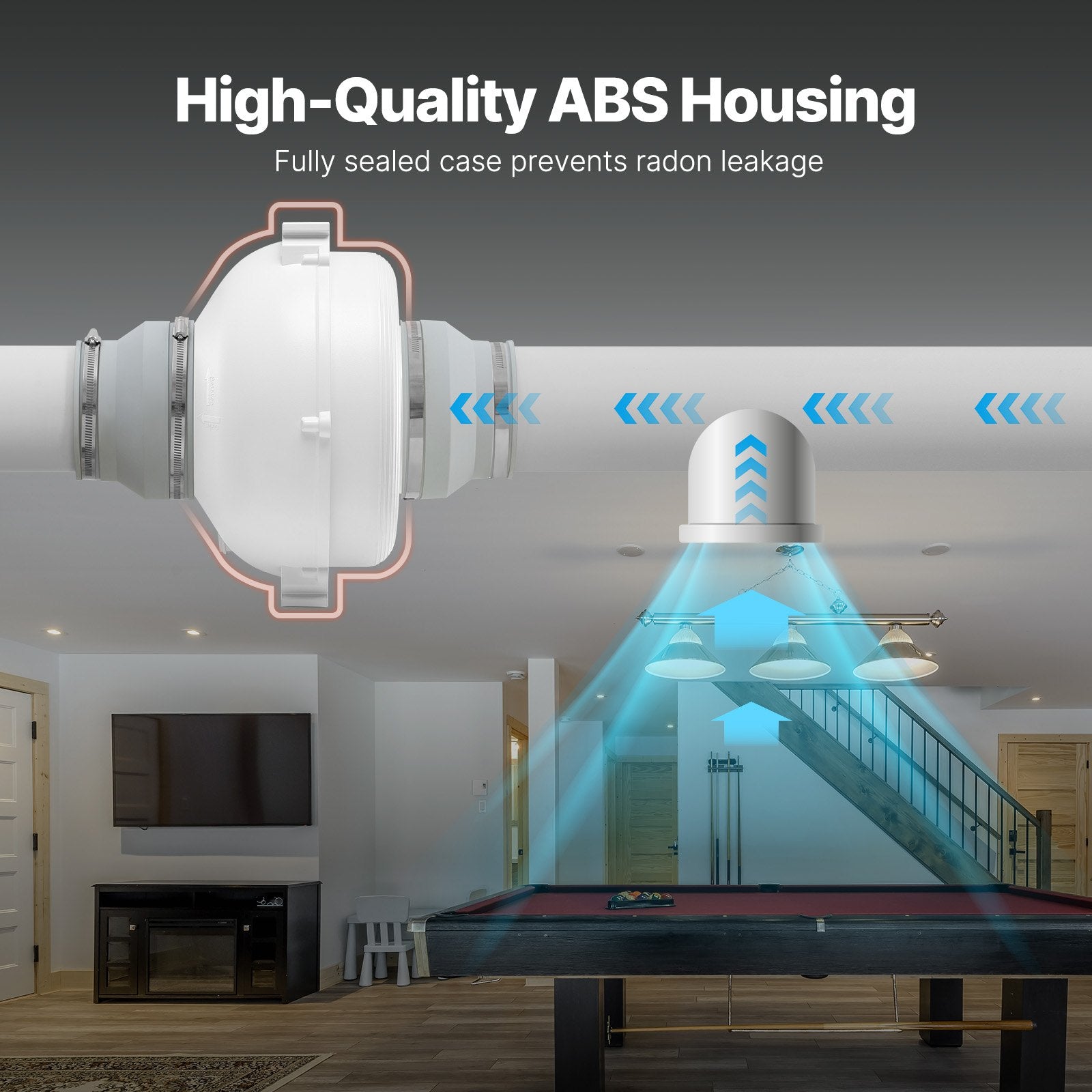 4" to 4.5" Radon Mitigation Fan System Quiet 380CFM Inline Duct Waterproof V952-DFSDJ6INCH3813O5AV3