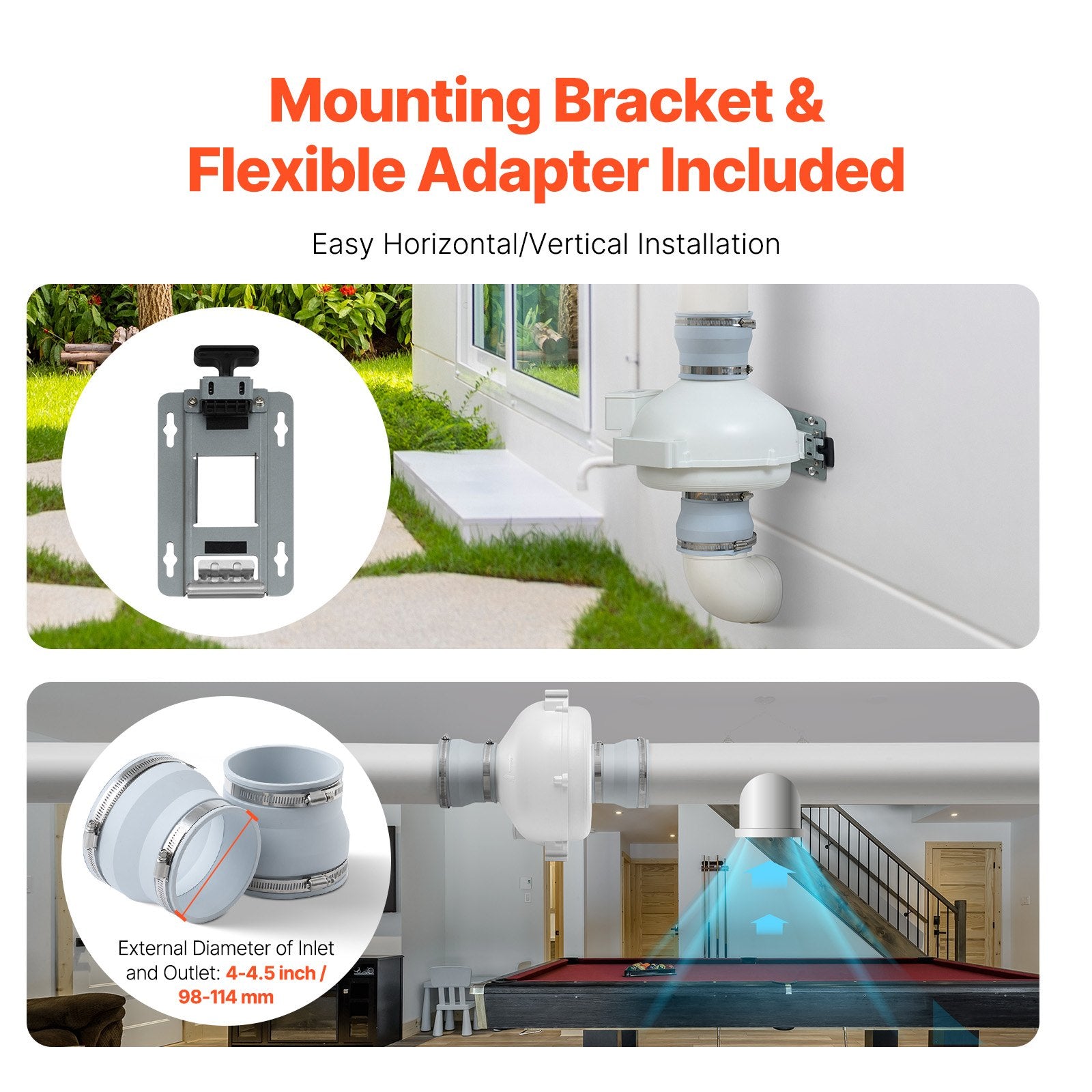 4" to 4.5" Radon Mitigation Fan System Kit Quiet 260 CFM Inline Duct Fan V952-DFSTJ4INCH26M7KEAV3