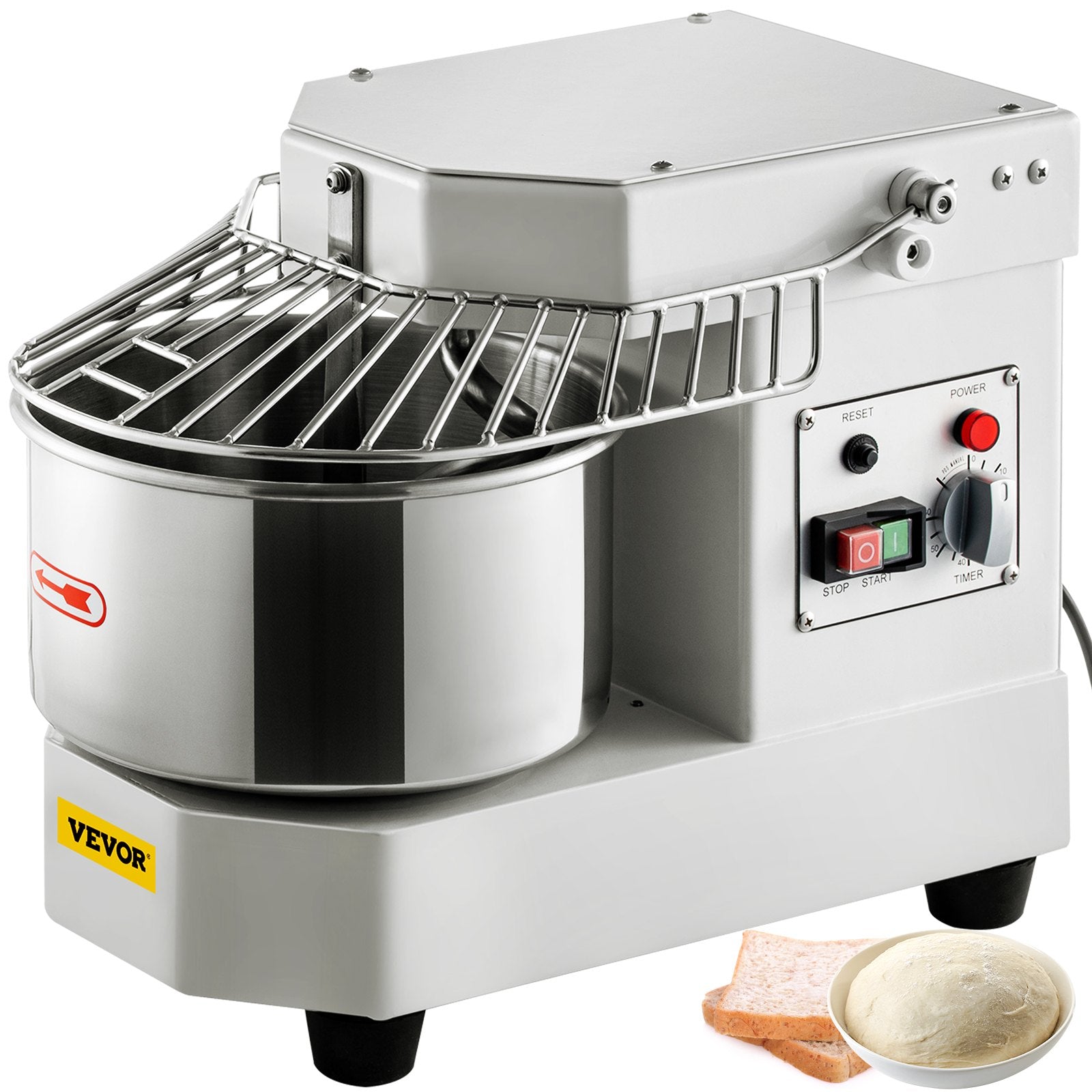 Commercial Dough Food Mixer, 8L Large Capacity Stainless Steel Mixer with Bowel, Hook, Shield, Reset Button, V952-DGBMD8-8L220VQPKVV3