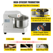 Commercial Dough Food Mixer, 8L Large Capacity Stainless Steel Mixer with Bowel, Hook, Shield, Reset Button, V952-DGBMD8-8L220VQPKVV3