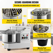Commercial Dough Food Mixer, 8L Large Capacity Stainless Steel Mixer with Bowel, Hook, Shield, Reset Button, V952-DGBMD8-8L220VQPKVV3