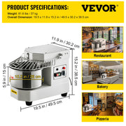 Commercial Dough Food Mixer, 8L Large Capacity Stainless Steel Mixer with Bowel, Hook, Shield, Reset Button, V952-DGBMD8-8L220VQPKVV3