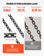 Chain Sling, 10mm x 3 m Lifting Chains with 4 Leg Grab Hooks, Heavy Duty G80 Alloy Steel Lifting Sling, 10.4 V952-DGDLHHMGFH1JKA9OV001V0