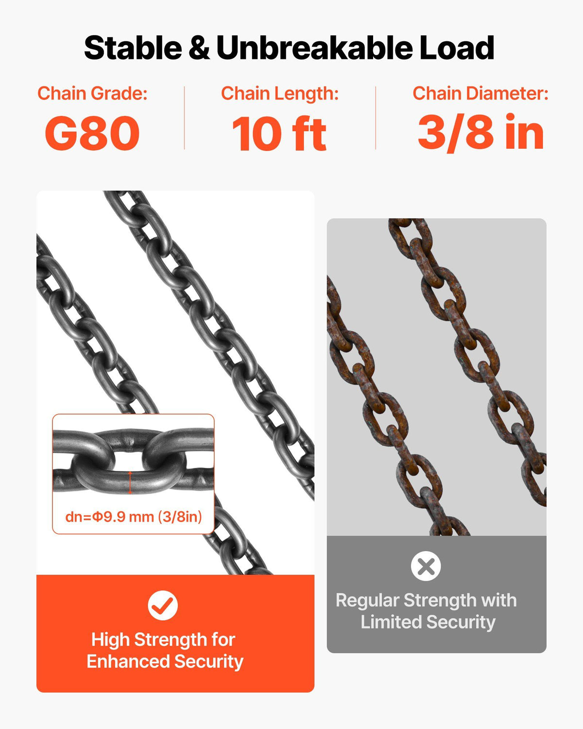 Chain Sling, 10mm x 3 m Lifting Chains with 4 Leg Grab Hooks, Heavy Duty G80 Alloy Steel Lifting Sling, 10.4 V952-DGDLHHMGFH1JKA9OV001V0