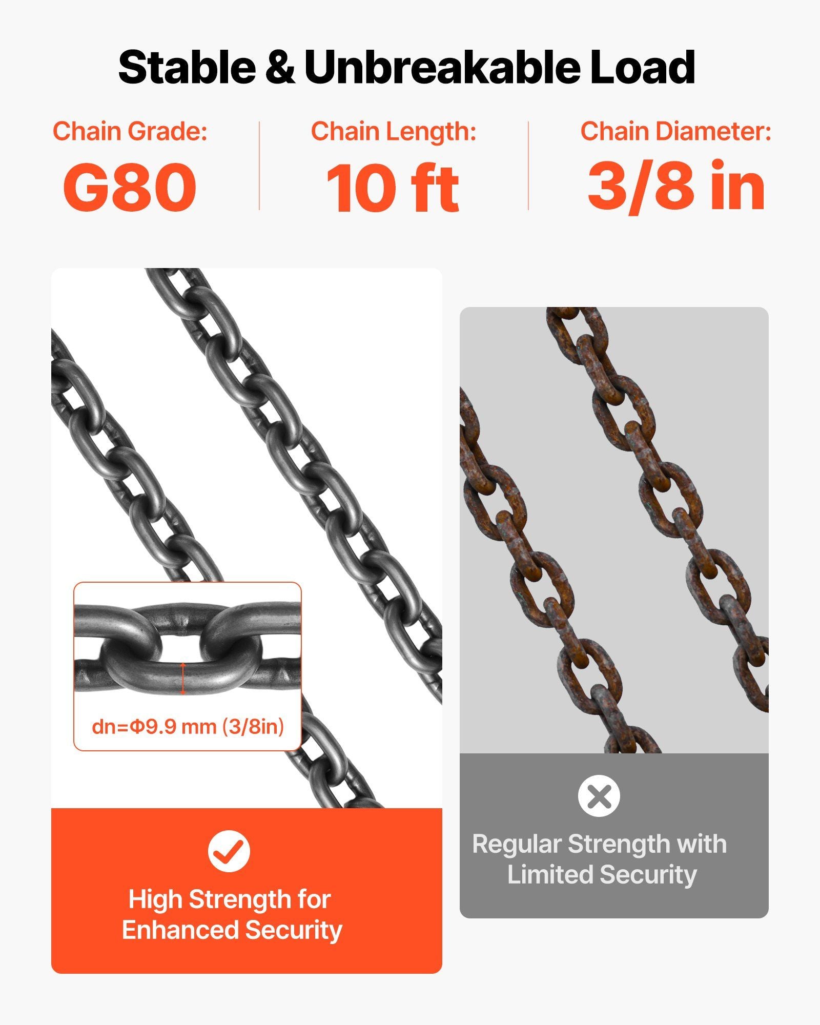 Chain Sling, 10mm x 3 m Lifting Chains with 4 Leg Grab Hooks, Heavy Duty G80 Alloy Steel Lifting Sling, 10.4 V952-DGDLHHMGFH1JKA9OV001V0